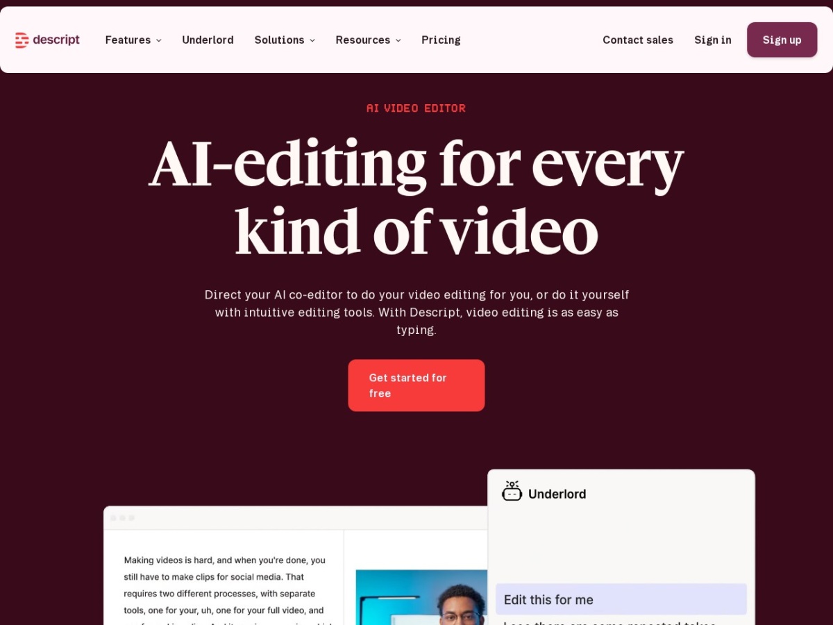 Descript homepage screenshot