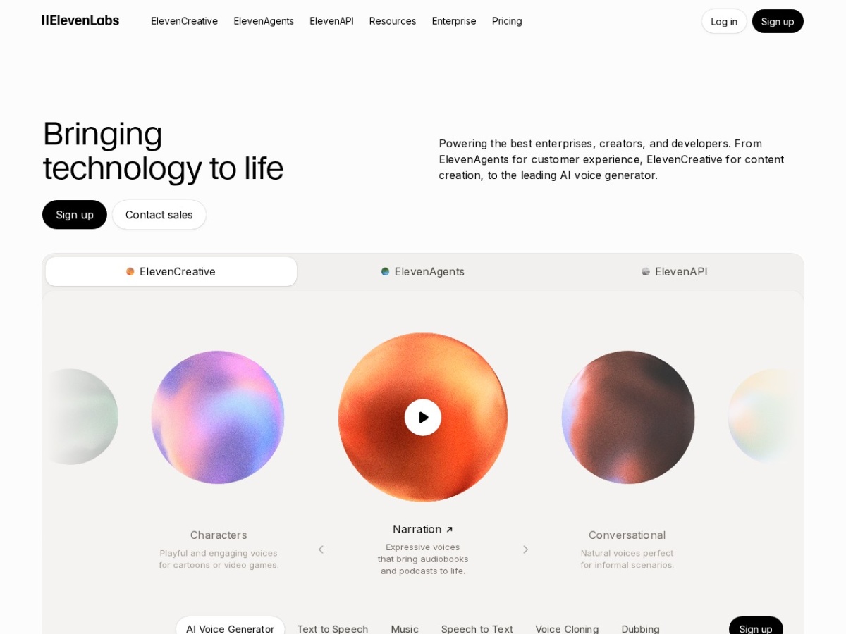 ElevenLabs homepage screenshot