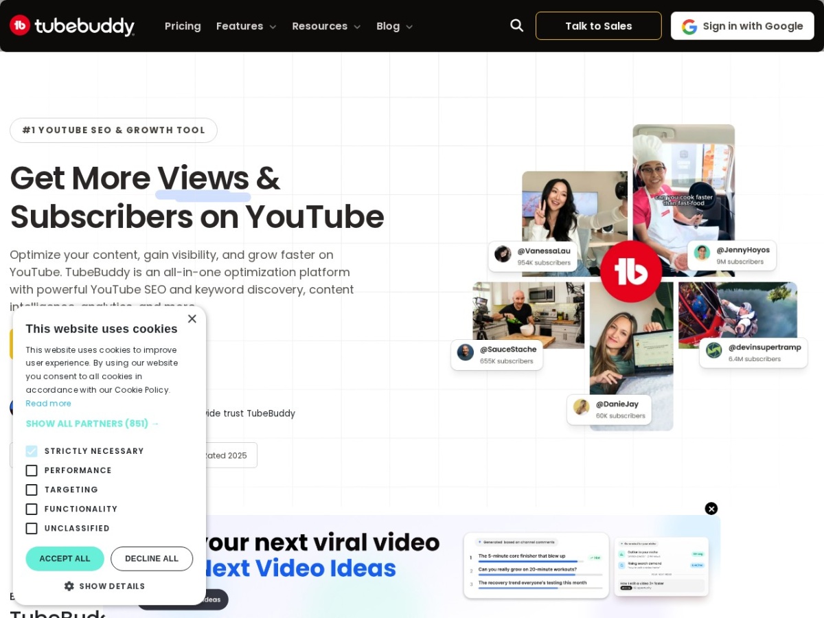 TubeBuddy homepage screenshot